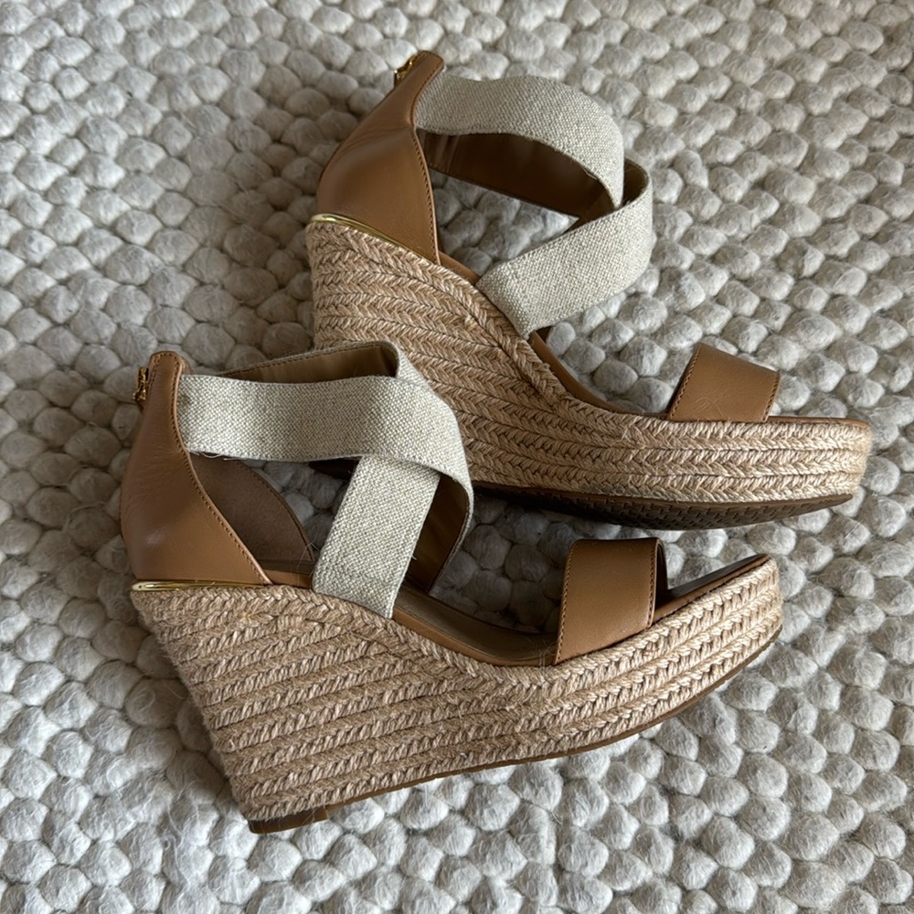 Michael Kors Espadrille Wedge Leather Sandals 6.5